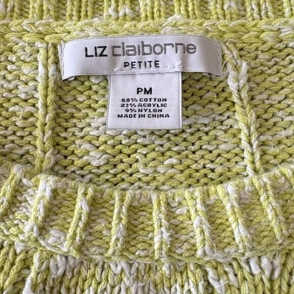 Liz Claiborne Green and White Ombré Cable Knit Sweater Pullover Petite Medium - Picture 2 of 7